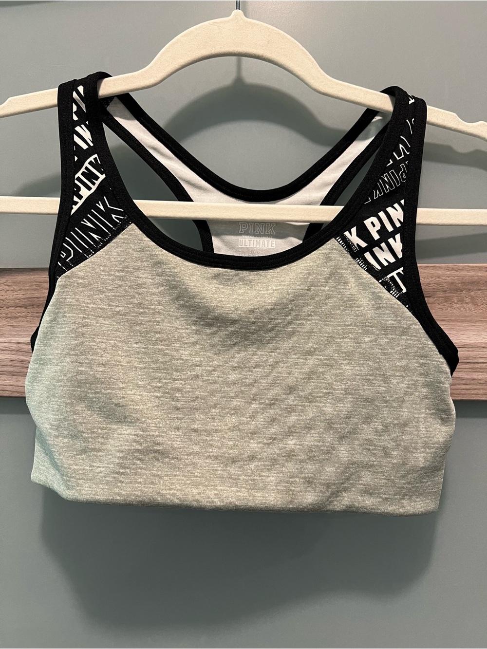 PINK Victoria's Secret | Heather Green & Black Logo Racerback Sports Bra